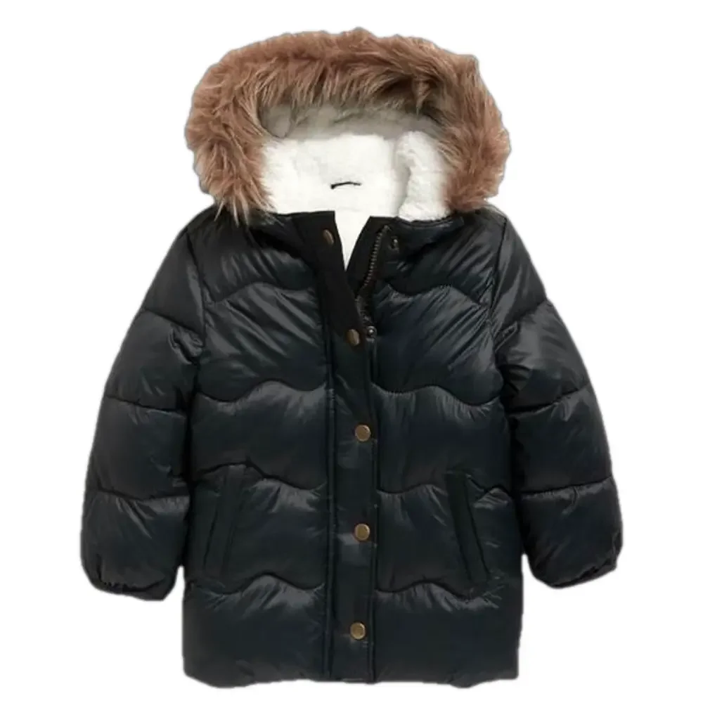 Unisex Girls Boys Toddler Fur Trim Hooded Frost Free Black Puffer Jacket  5T